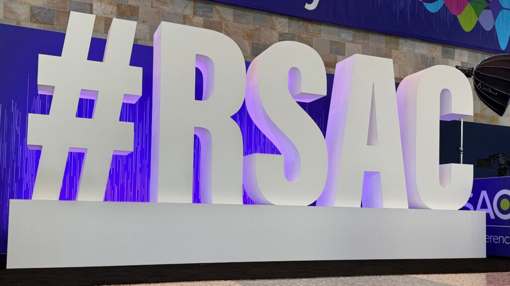 Photo of the sculpture of "#RSAC" at the 2025 RSAC Conference